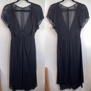 Reformation Positano Black Semi-Sheer Georgette V-Neck Midi Dress 2P